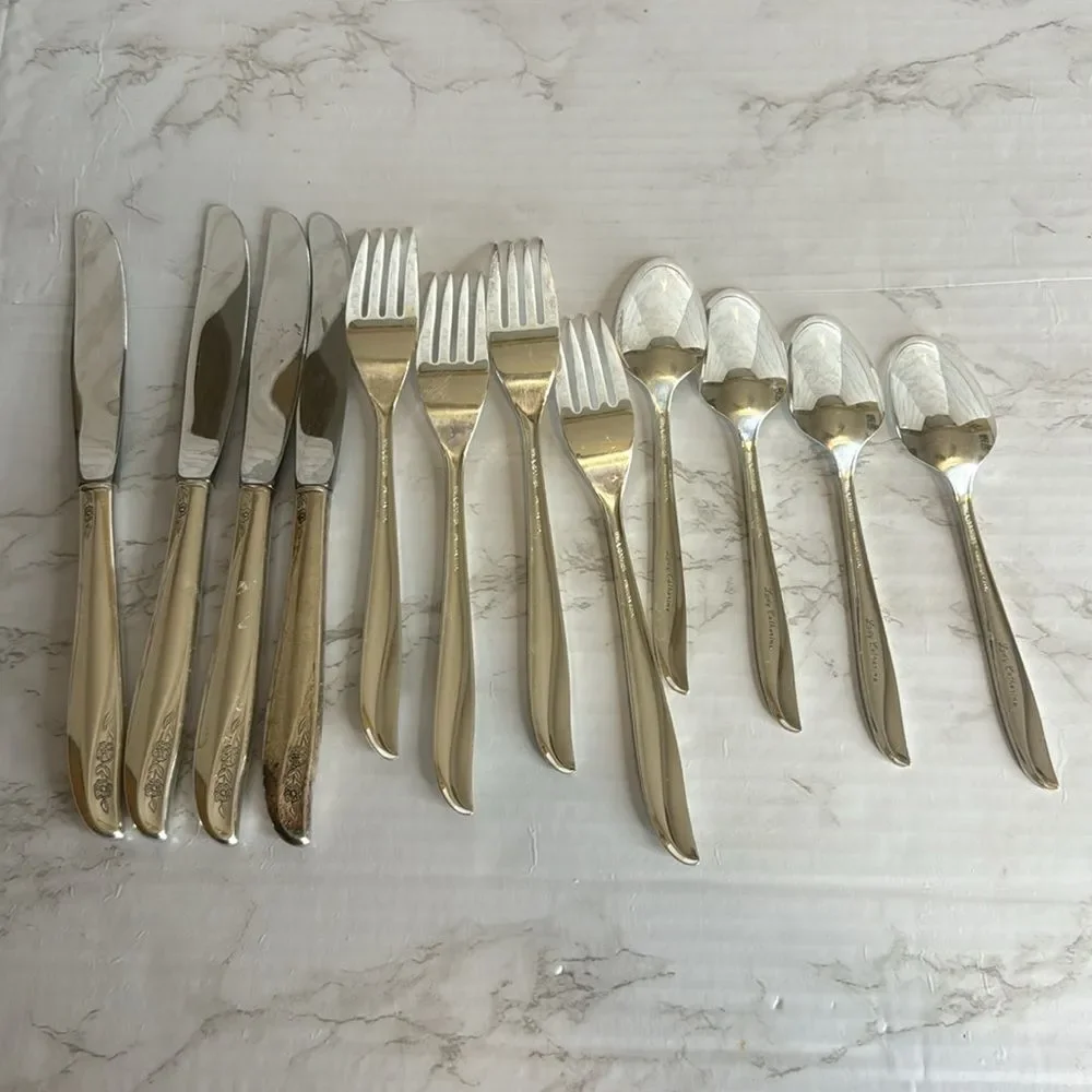 Wm A Rogers Oneida LADY CATHERINE Pattern Silverplate Flatware 12 piece set